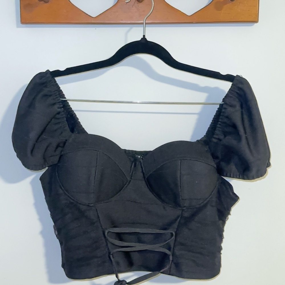 Haute Monde Black Puff Sleeve Crop Top